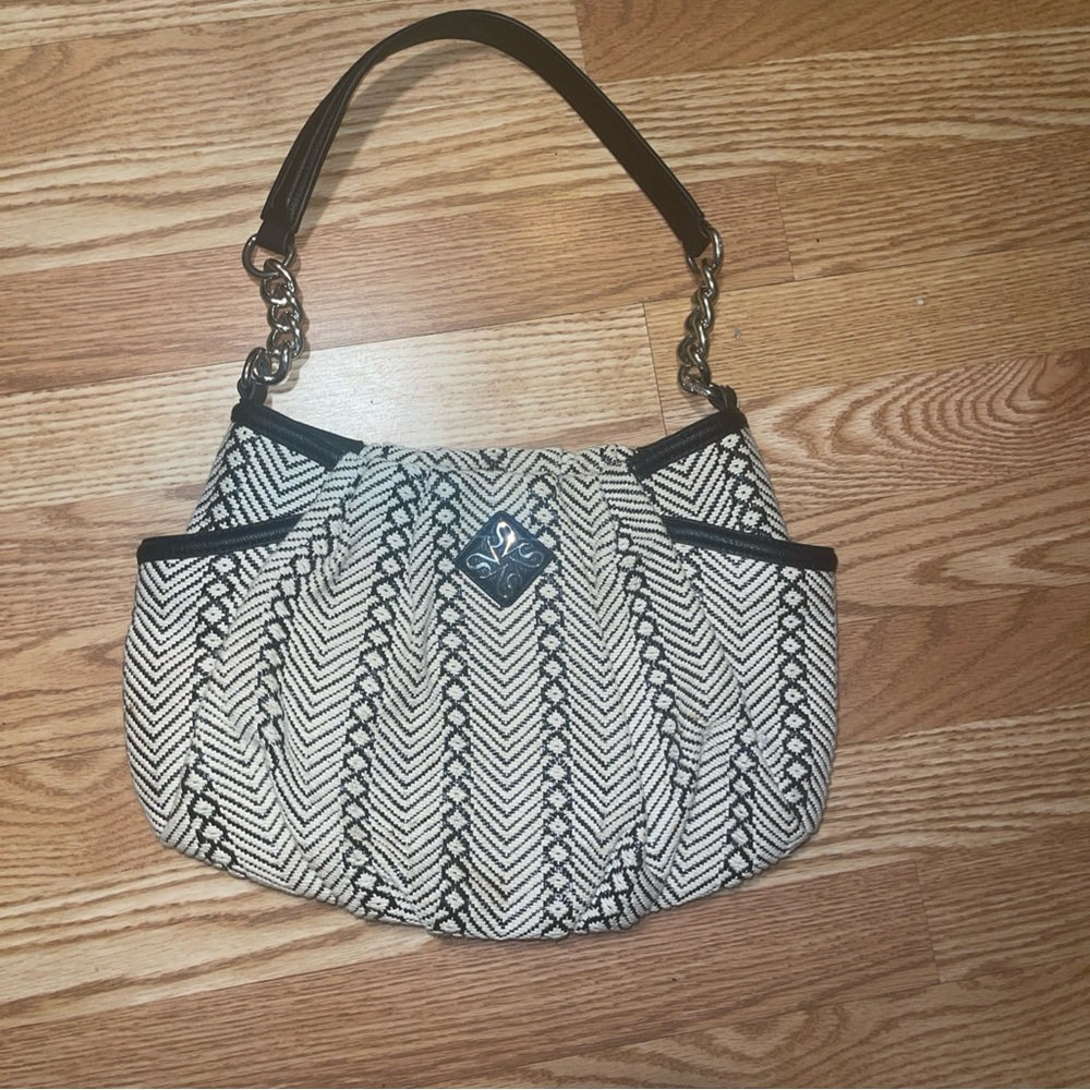 Simply Vera Vera Wang Shoulder Bag Purse Medium Black And Ivory Chevron Chain